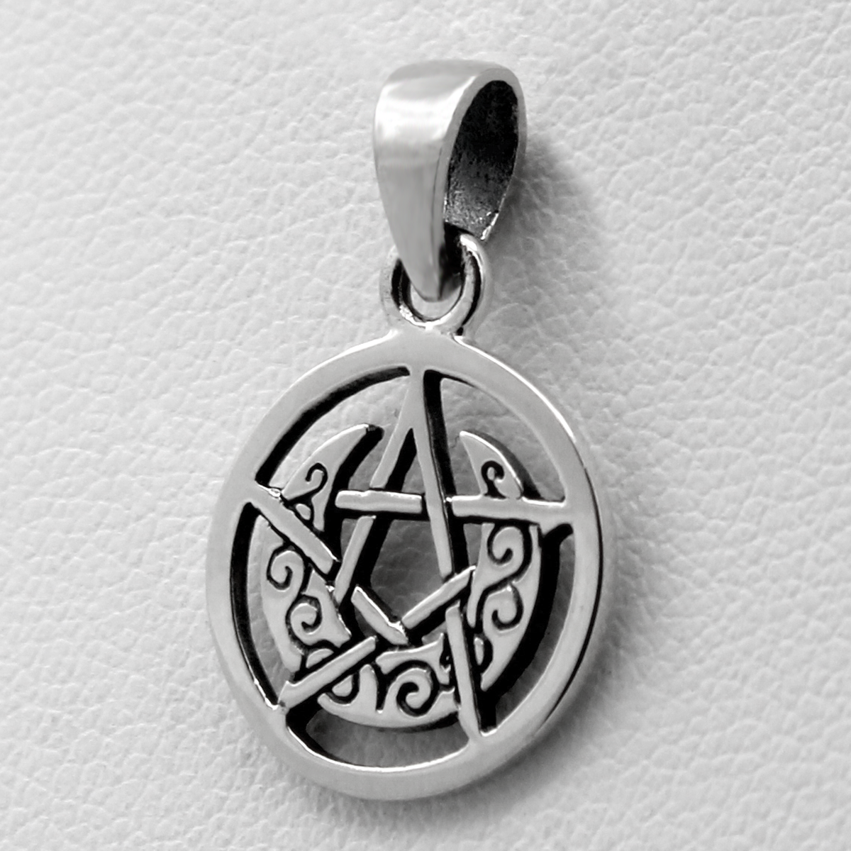 Sterling Silver Tiny Crescent Moon Women's Pentacle Circle Pendant