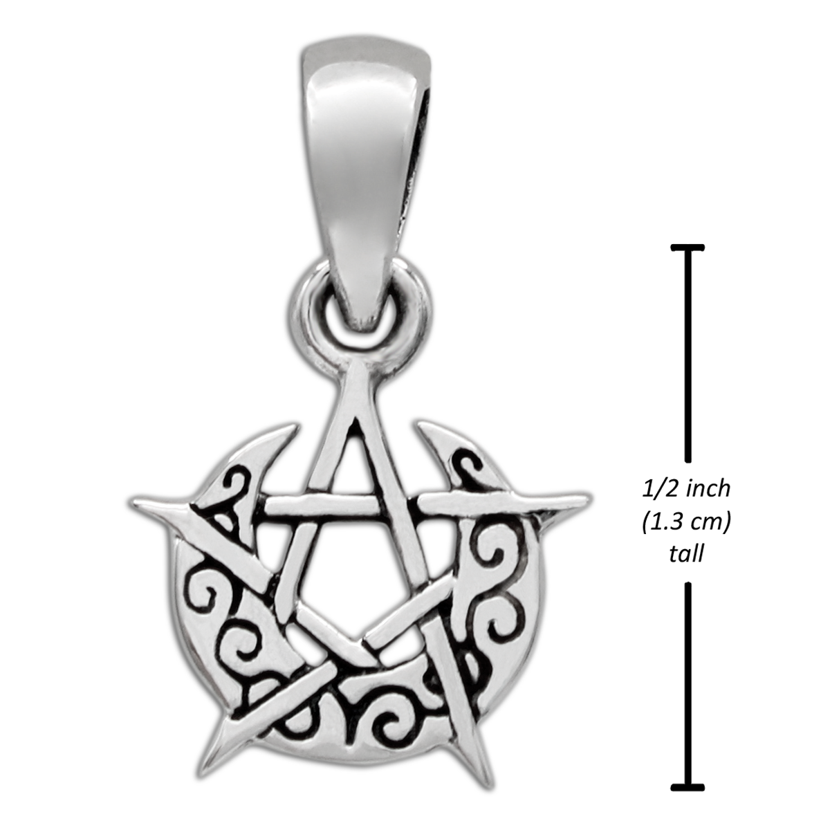 Sterling Silver Tiny Crescent Moon Pentacle Pendant