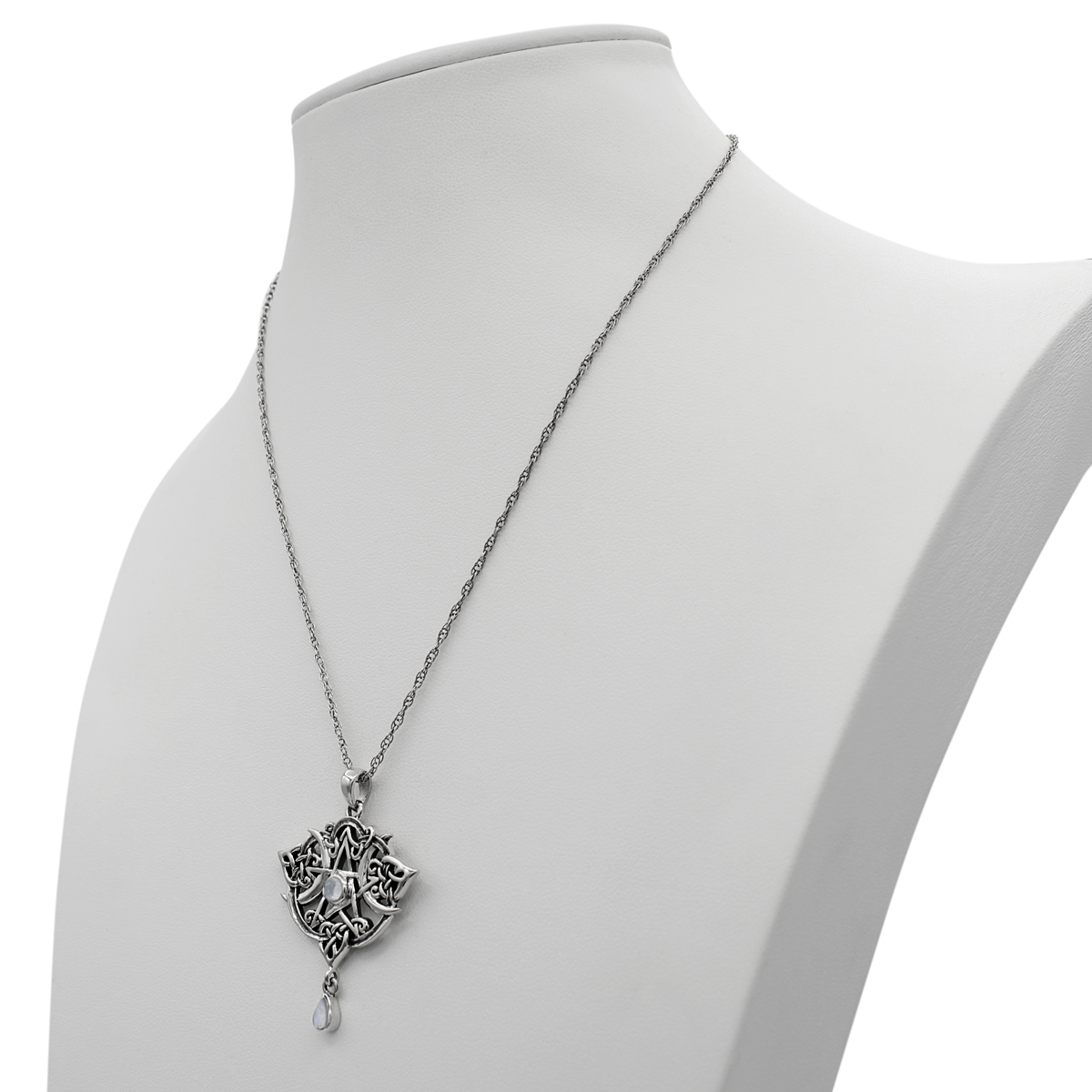 Sterling Silver Heart Pentacle Pendant with Rainbow Moonstone