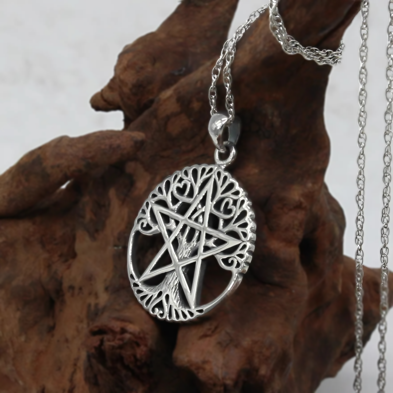 Wiccan & Druid Pendant | The Celtic Pagan Tree of life Pentacle Necklace | .925 Sterling Silver Jewelry
