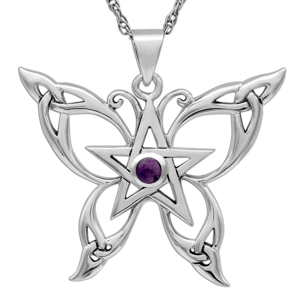 Witch Pentagram Pendant Necklace | Sterling Silver Butterfly Jewelry