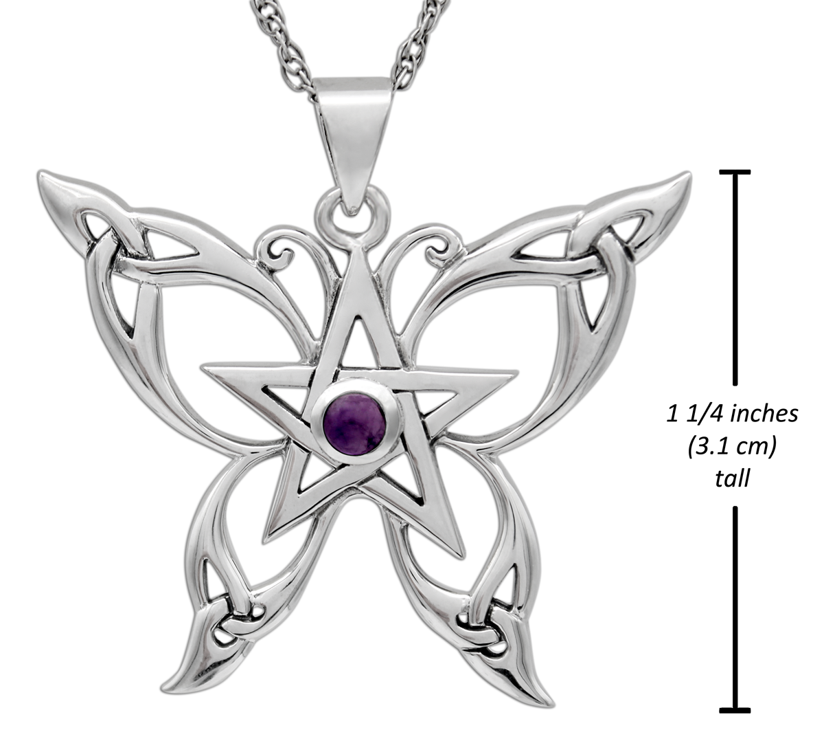 Amethyst Pentagram Necklace | Witchcraft Butterfly Pendant | Sterling Silver Witchcraft Jewelry