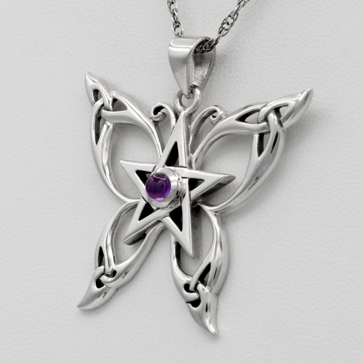Butterfly Witch Pentagram | Wiccan Pendant Necklace | Sterling Silver Amethyst Pagan Jewelry