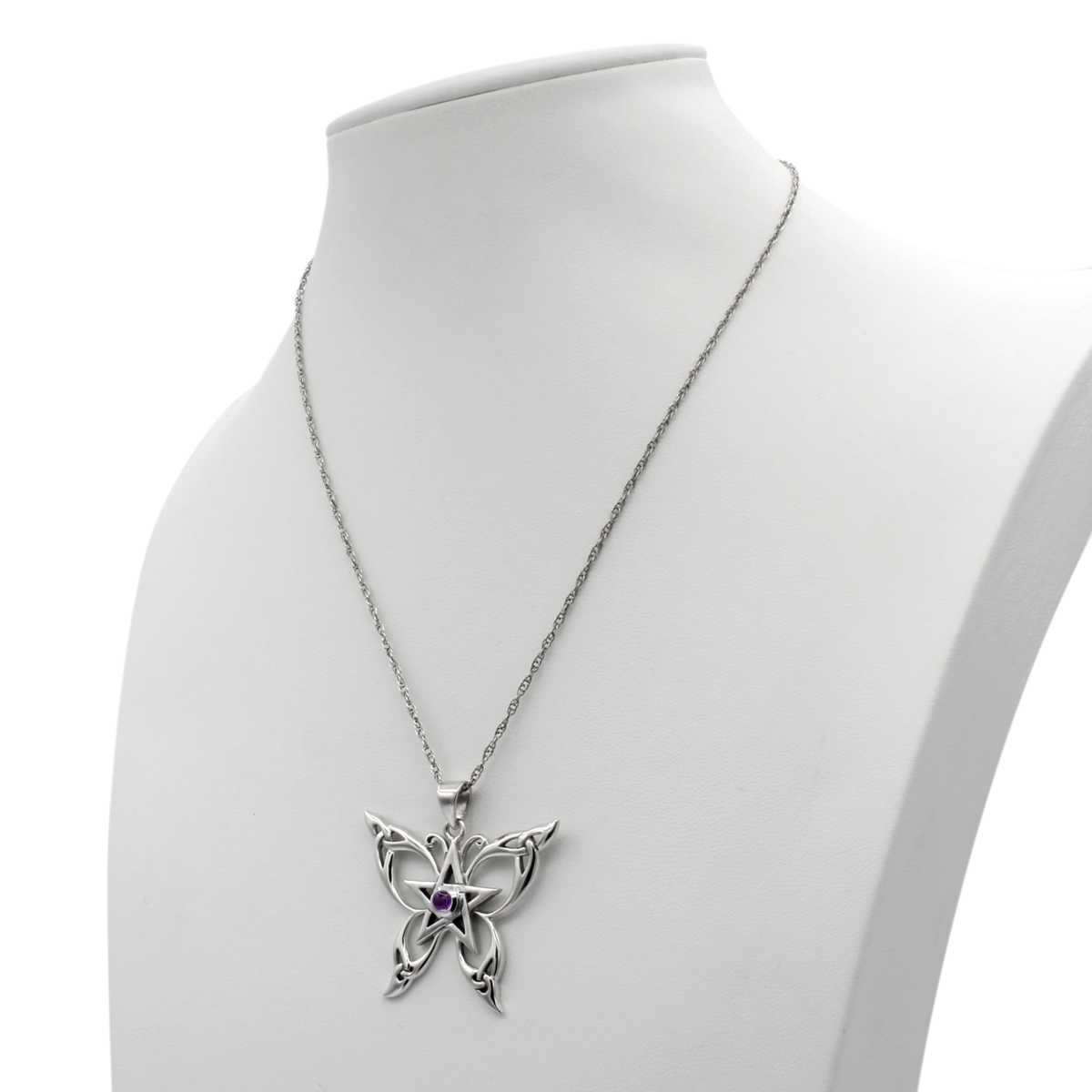 Amethyst Pagan Butterfly Pentagram | Witchcraft Pendant Necklace | Sterling Silver Wicca Jewelry