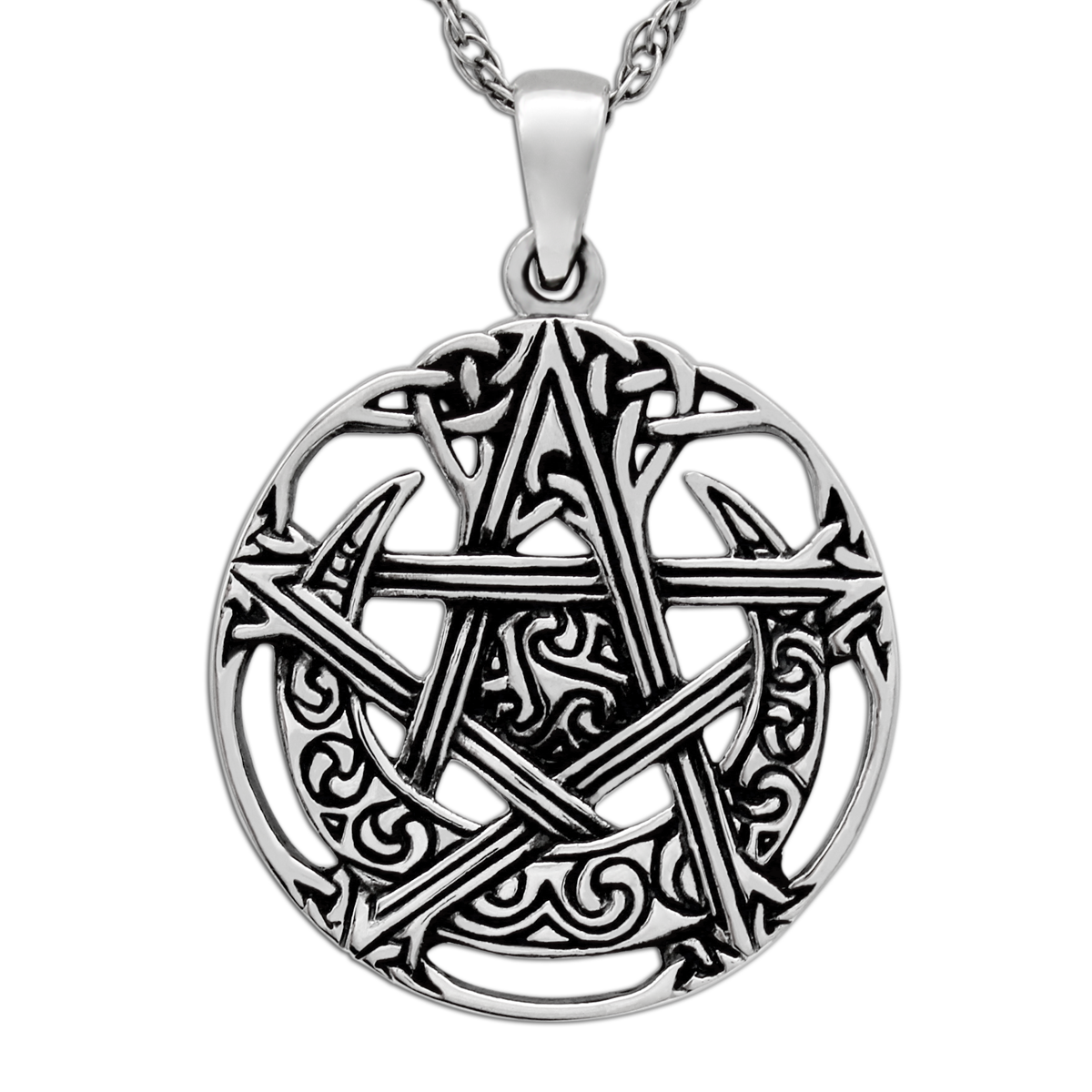 Sterling Silver Cut Out Moon Pentacle Pendant