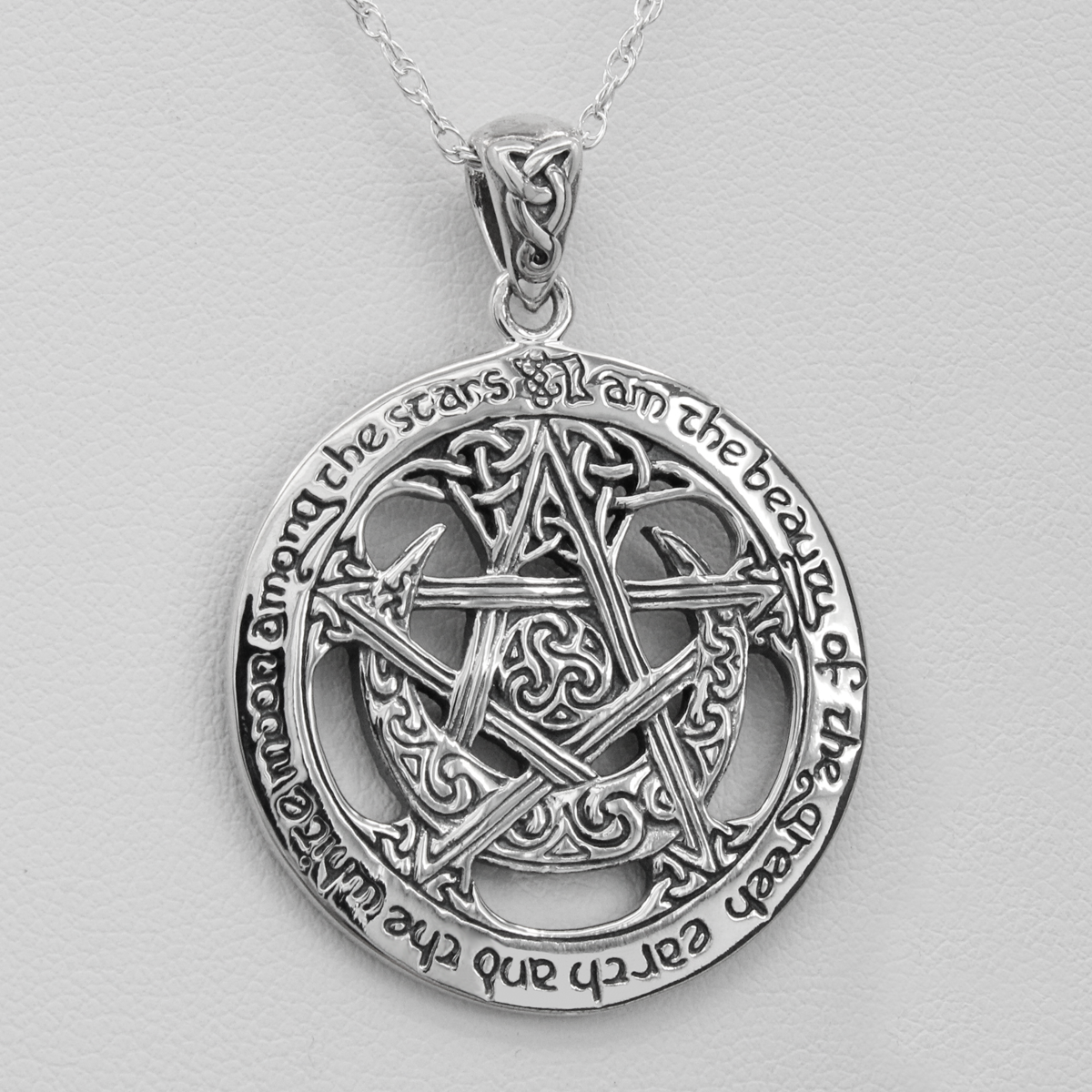 Charge of the Goddess Wiccan Pentacle Large Pendant Necklace in .925 Sterling Silver