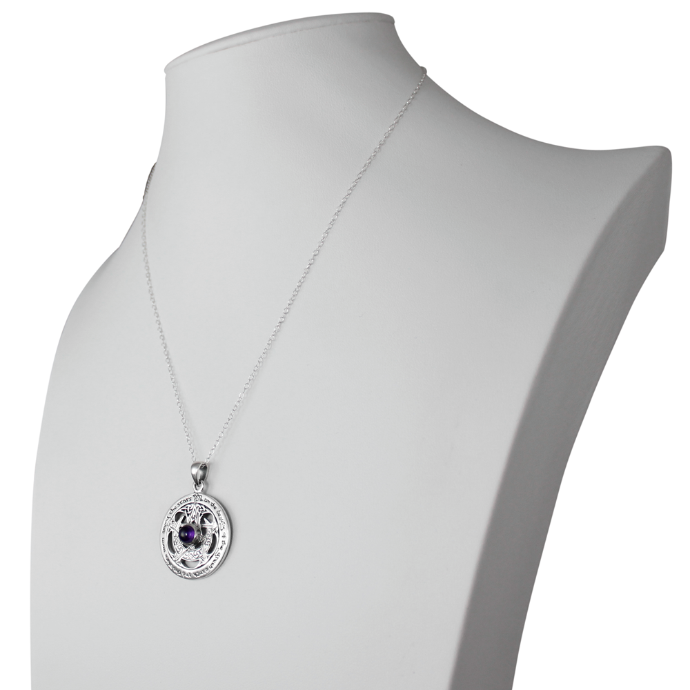 Sterling Silver Cut Out Moon Pentacle Pendant with Amethyst Wiccan Jewelry
