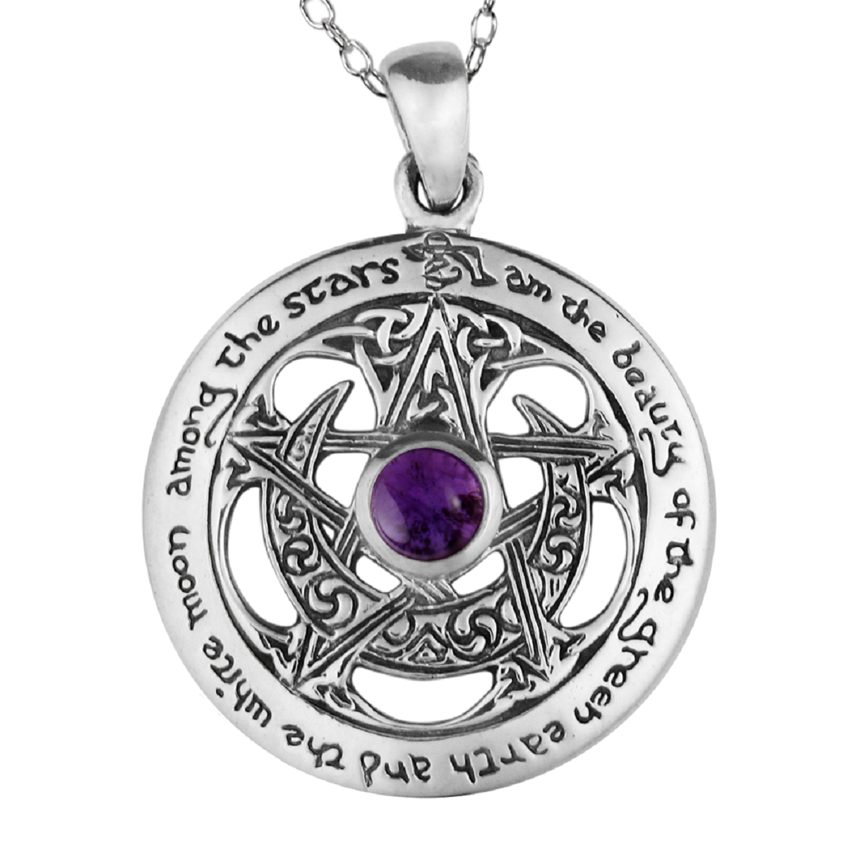 服/ファッション MM Sterling Silver Cut Out Moon Pentacle Sterling Silver Large Cut Out Moon Pentacle Pendant with Amethyst