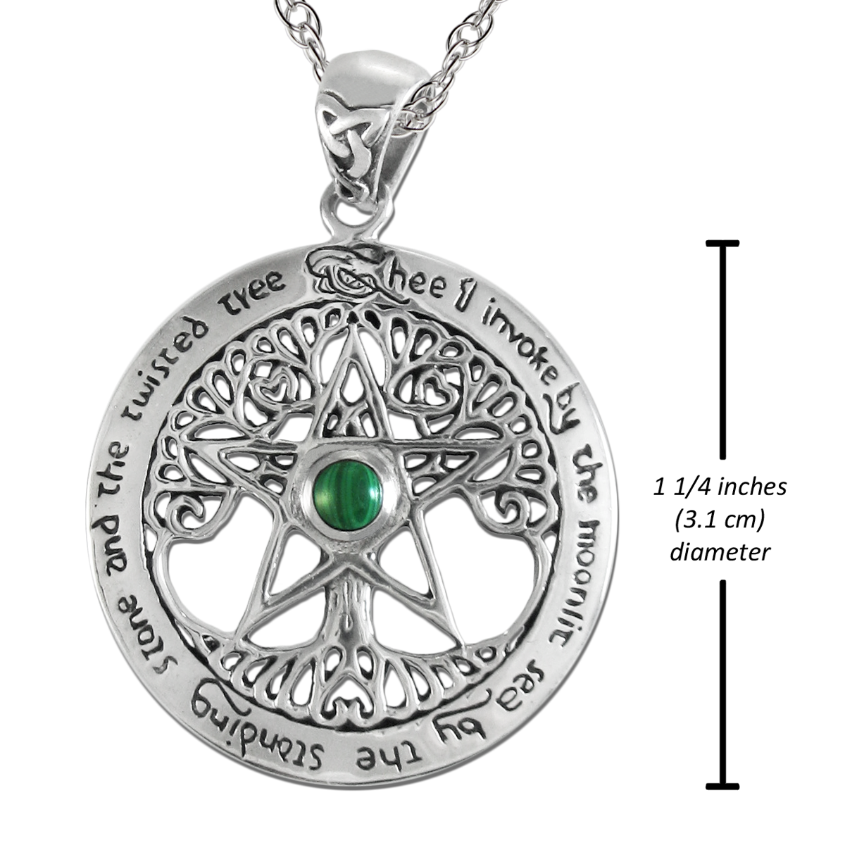 Sterling Silver Large Tree Pentacle Necklace Traditional Wiccan Jewelry