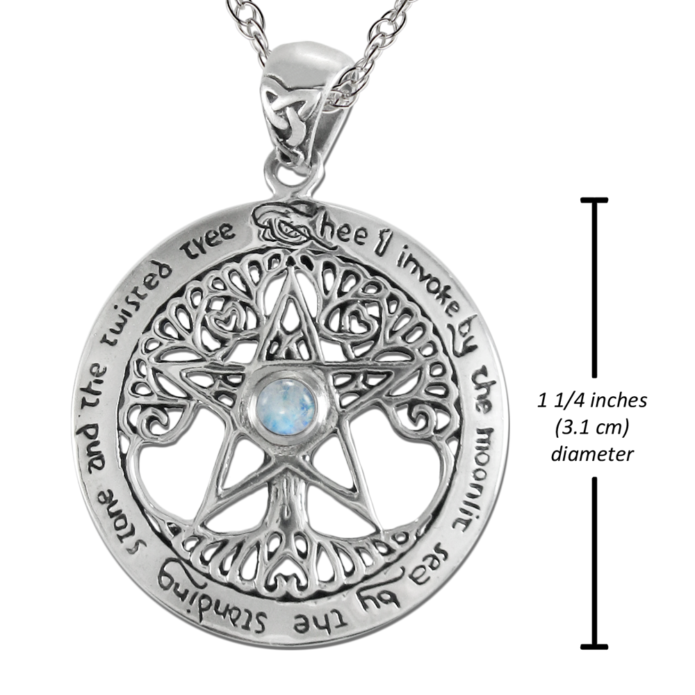 Sterling Silver Large Tree Pentacle Necklace Traditional Wiccan Jewelry