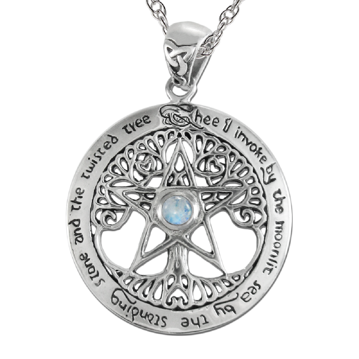 Sterling Silver Large Tree Pentacle Necklace Traditional Wiccan Jewelry