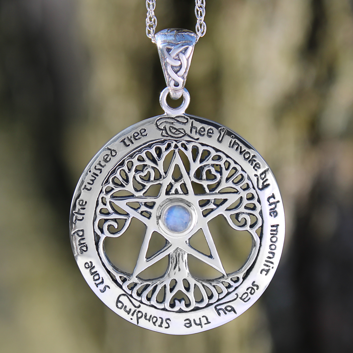 Sterling Silver Large Tree Pentacle Necklace Traditional Wiccan Jewelry