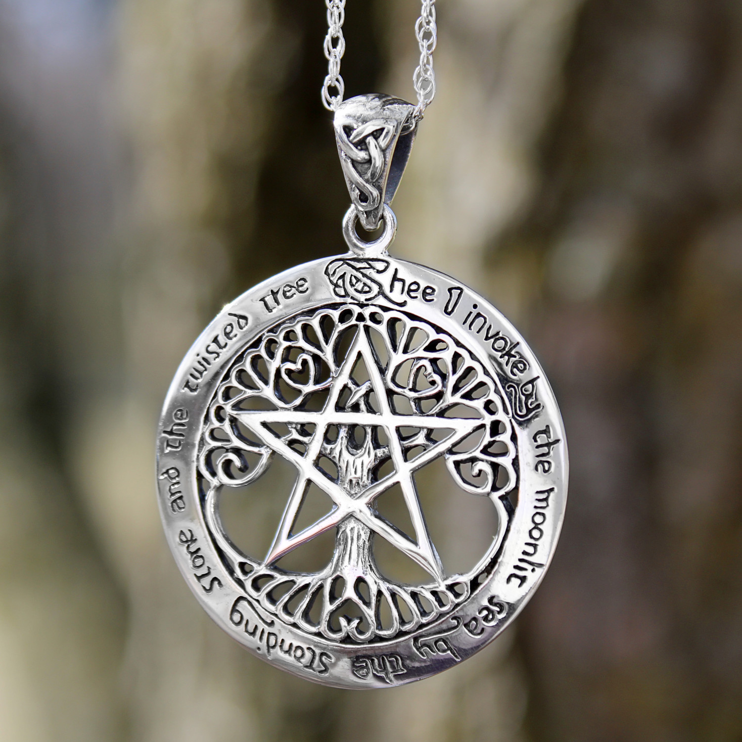 Tree of Life Necklace, Celtic Pagan Pentacle  | Wiccan & Pagan Necklace | .925 Sterling Silver Jewelry | Horned God Pendant
