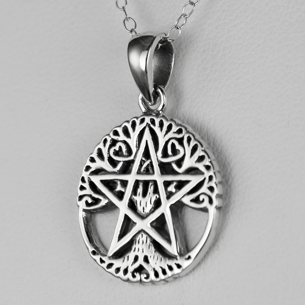 Wiccan Store & Pagan Jewelry : Silver Pentagram Tree Pentacle Necklace