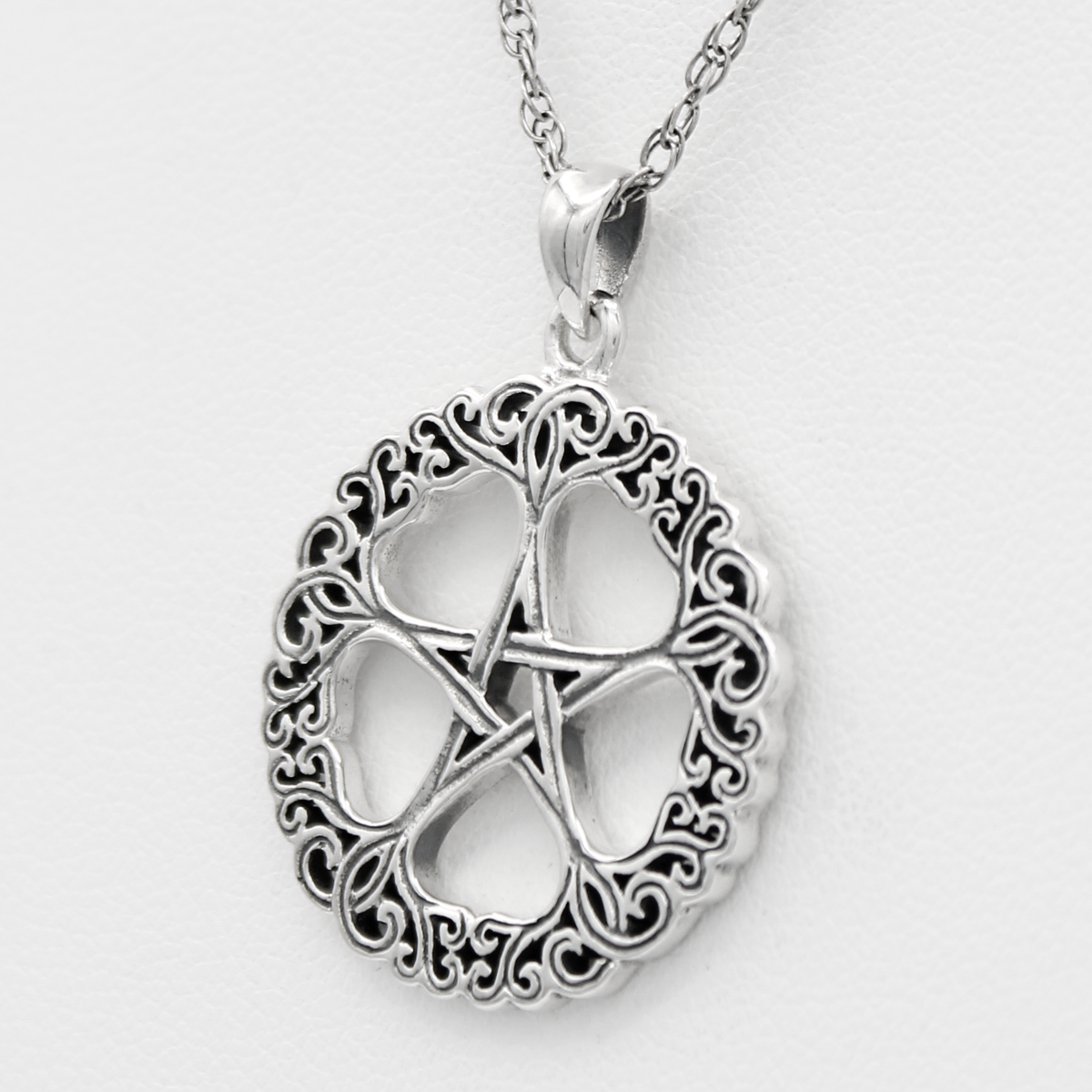 Green Witch Pentacle Necklace |  .925 Sterling Silver Pagan Pendant | Witch and Witchcraft Jewelry