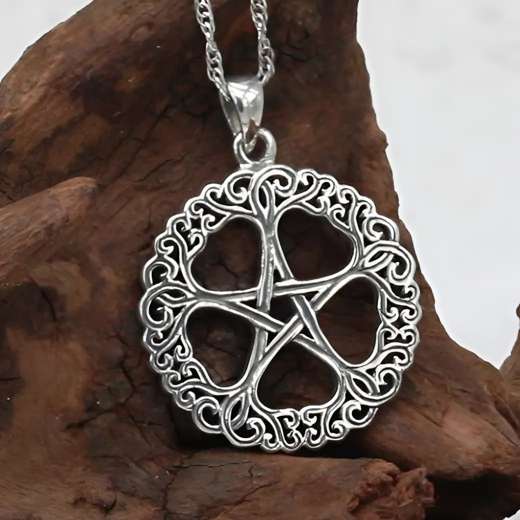 Pendentif Serpent Pentacle En Argent 925 - Bijou Wiccan Pagan Avec Pierres Naturelles