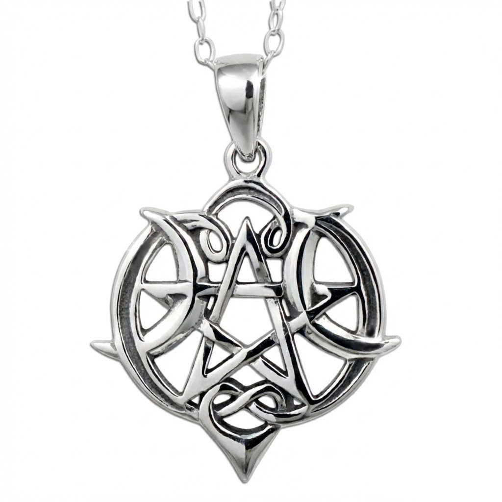 Wiccan Store & Pagan Jewelry : Sterling Silver Heart Pentacle Pendant Necklace Wiccan Pagan Witchcraft Jewelry