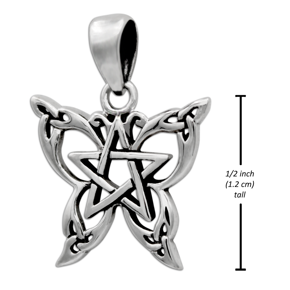 Pentagram Butterfly  | Pagan Necklace | Sterling Silver Witch Jewelry | Pendant Size