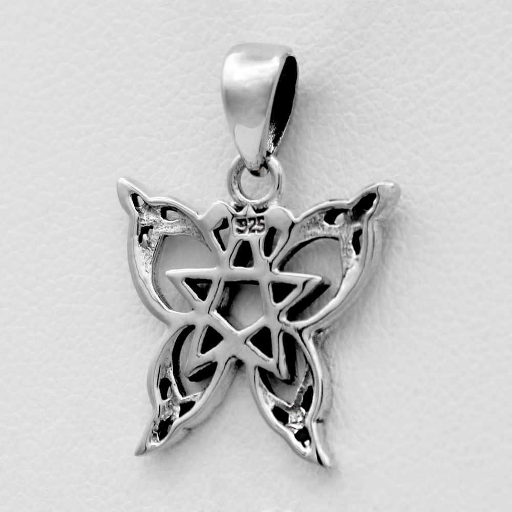 Sterling Silver Pagan Butterfly |  Pentagram Necklace Pendant |  Witch Jewelry | Back Side