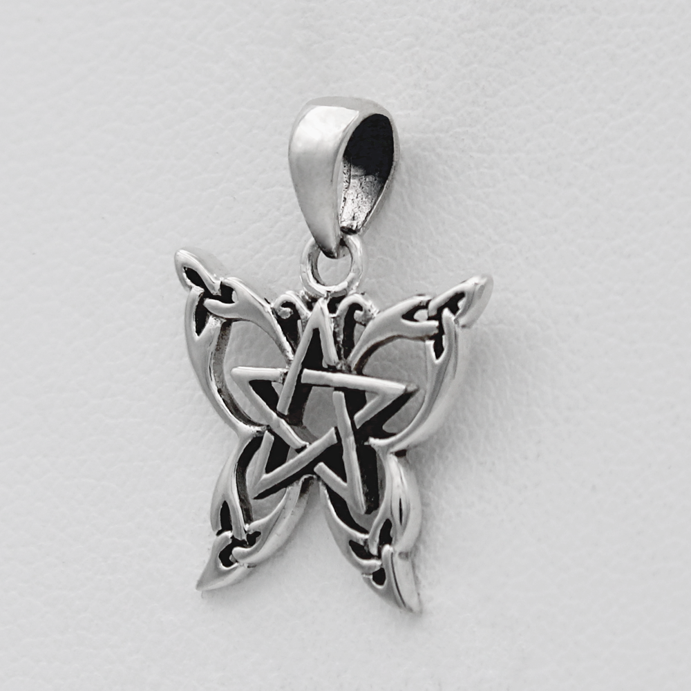 Butterfly Necklace | Pagan Pendant | Sterling Silver Witch Pentagram Jewelry