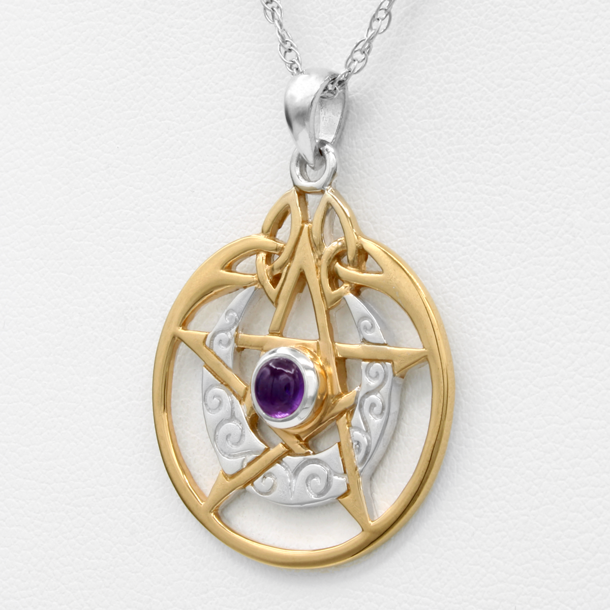 Sterling Silver Vermeil Crescent Moon Pentacle Pendant