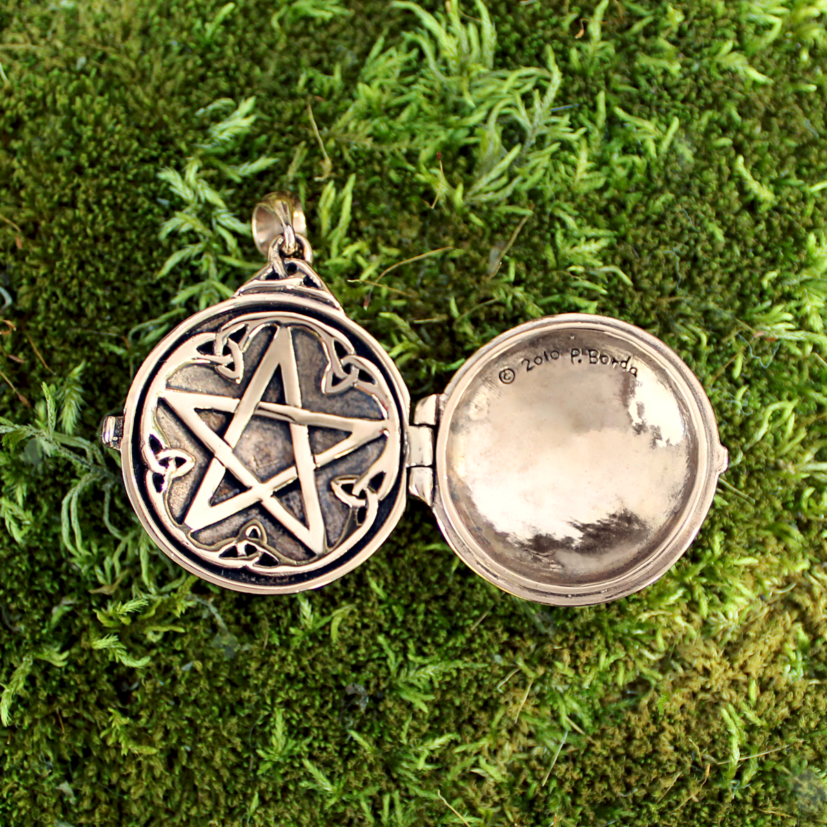 Bronze Celtic Swirl with Hidden Pentacle Locket Pendant