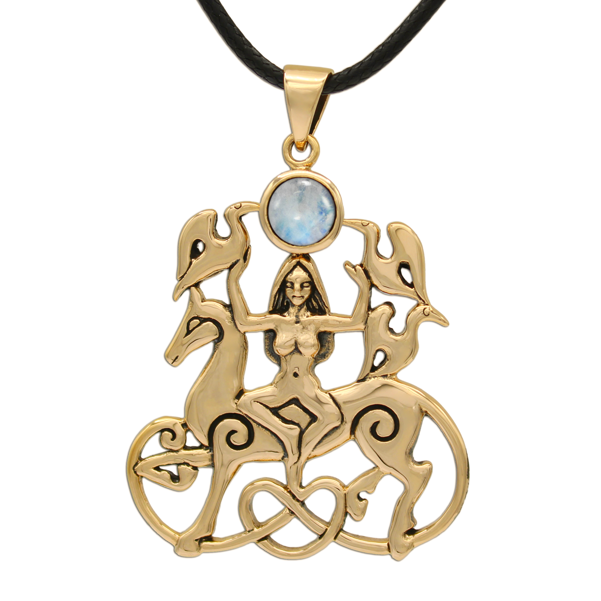 Bronze Rhiannon Pendant with Rainbow Moonstone