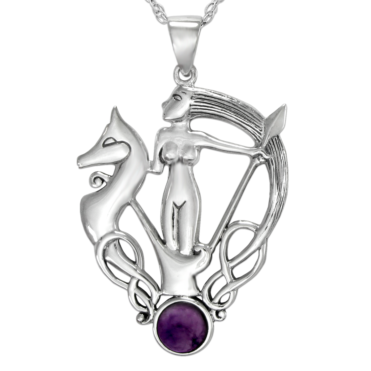 | Witchcraft amulet | Pagan Pendant | Sterling Silver Morrigan Goddess Pendant with Amethyst