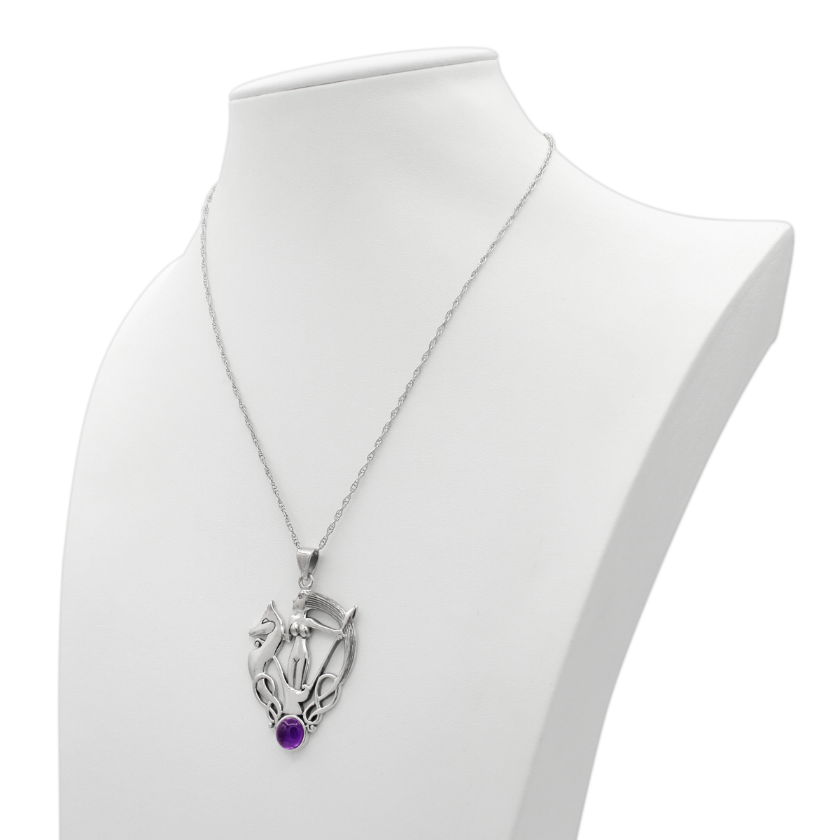 | Witch amulet | Pagan Pendant | Sterling Silver Morrigan Goddess Necklace with Amethyst