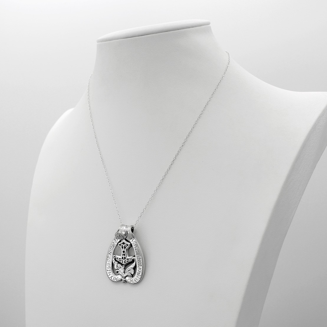 Norse Pagan Jewelry : .925 Sterling silver Thor's Hammer Pendant with sterling silver necklace | Viking Jewelry for Men | Mjolnir and Rune Pendant | Norse Pagan God Thor Necklace