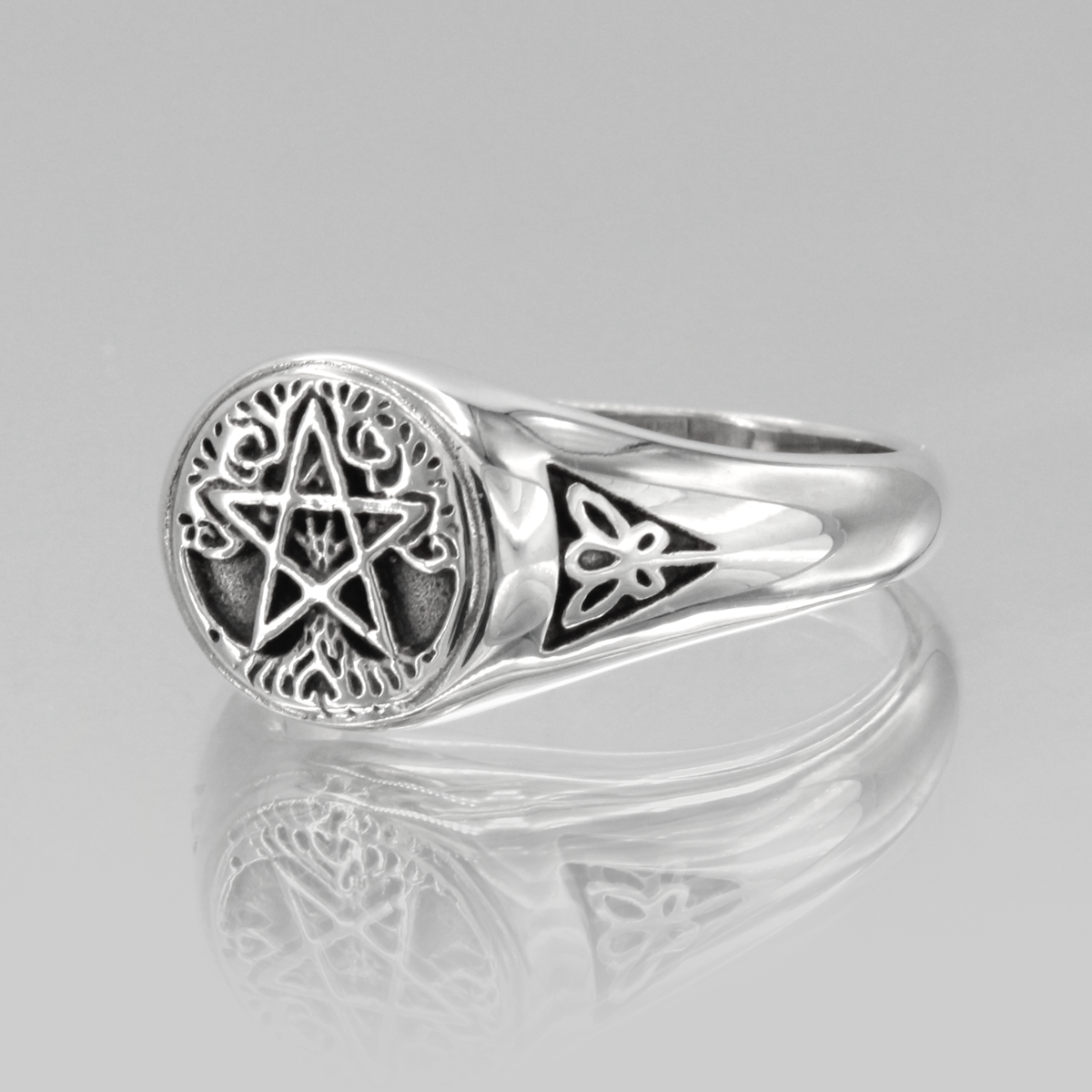 Tree Pentacle Pentagram .925 Sterling Silver Signet Ring