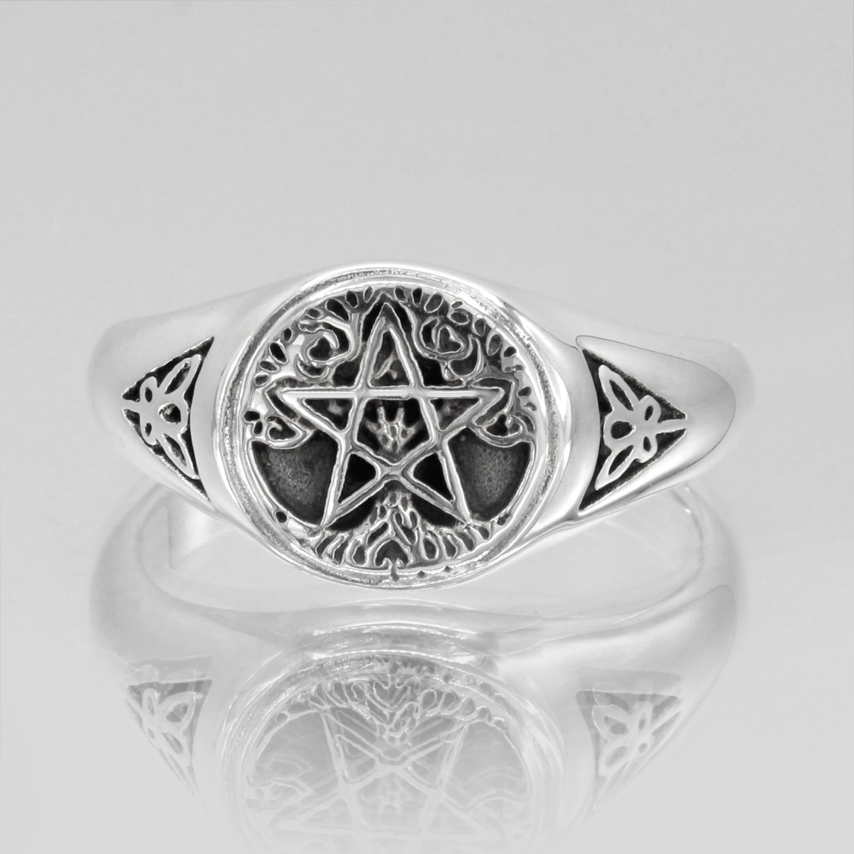 Tree Pentacle Pentagram .925 Sterling Silver Signet Ring