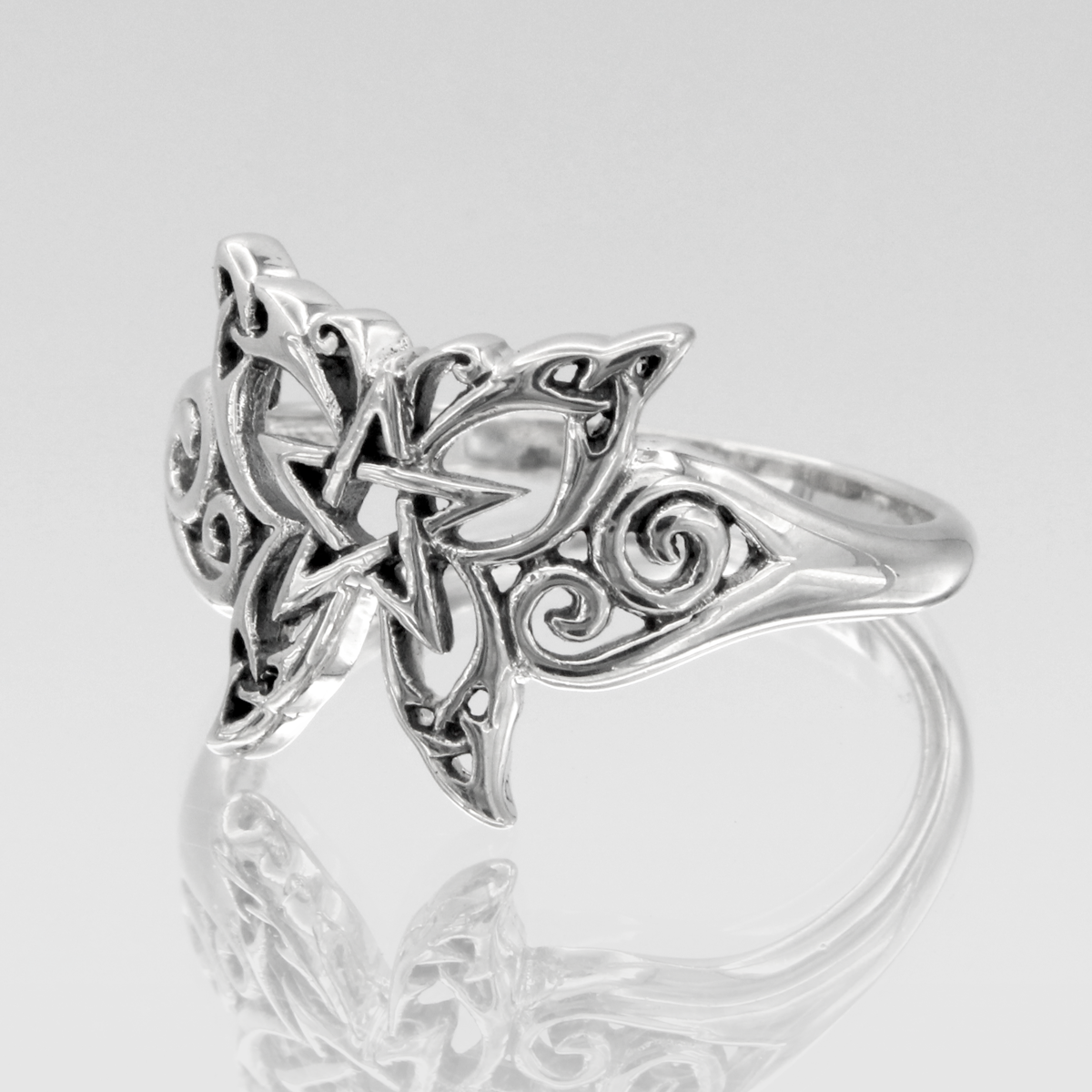 Sterling Silver Pentagram Butterfly Pentacle Ring