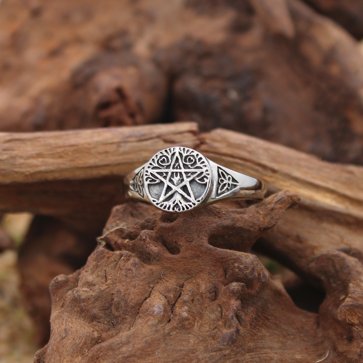 Wiccan and Pagan Rings | Sterling Sterling Silver Tree Pentacle Signet Ring