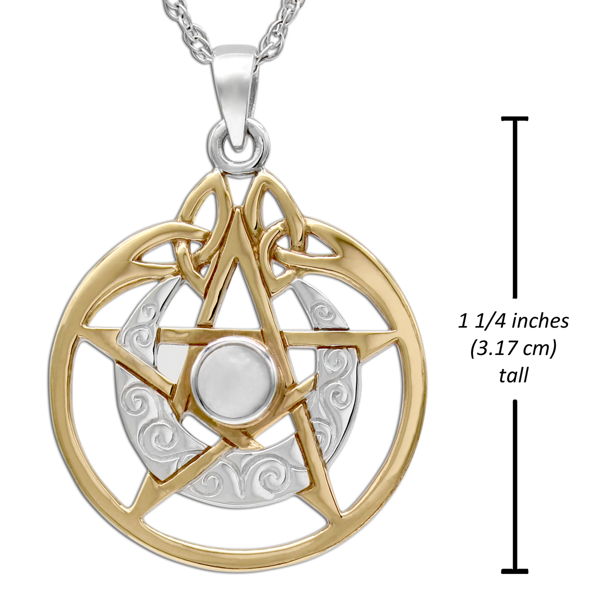 Sterling Silver Vermeil Pentagram Crescent Moon Pentacle Necklace