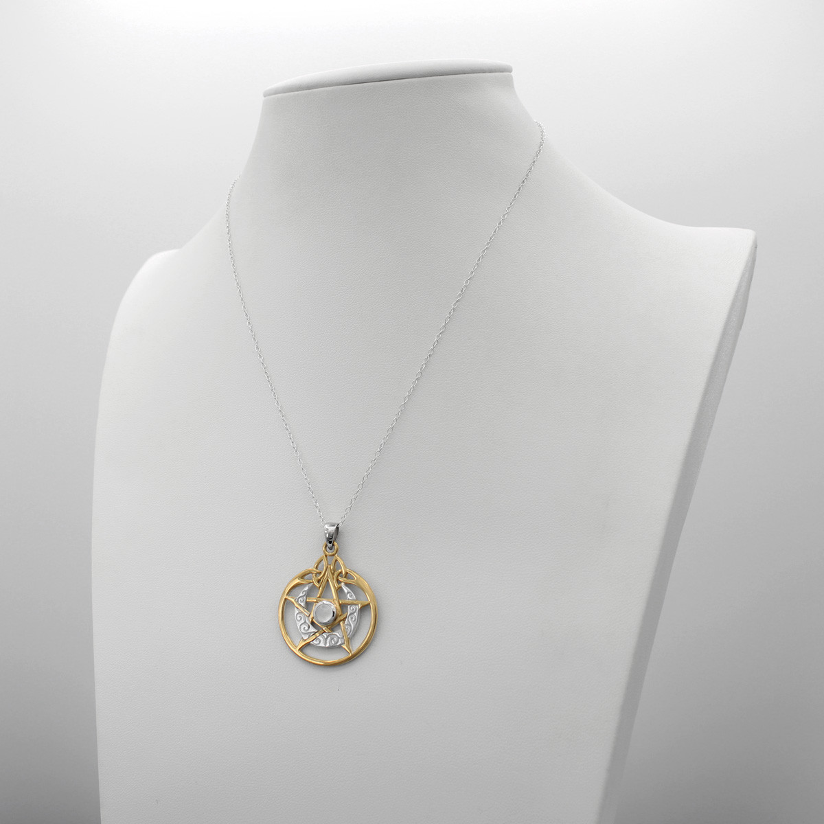 Sterling Silver Vermeil Pentagram Crescent Moon Pentacle Necklace