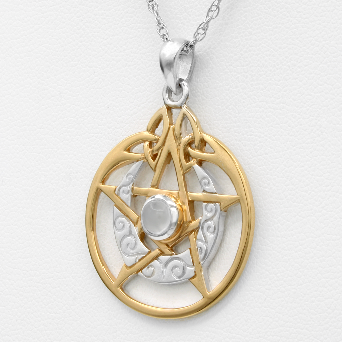Sterling Silver Vermeil Pentagram Crescent Moon Pentacle Necklace