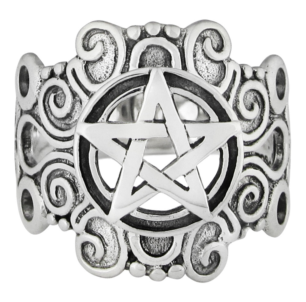 Large Sterling Silver Ornate Pentacle Ring