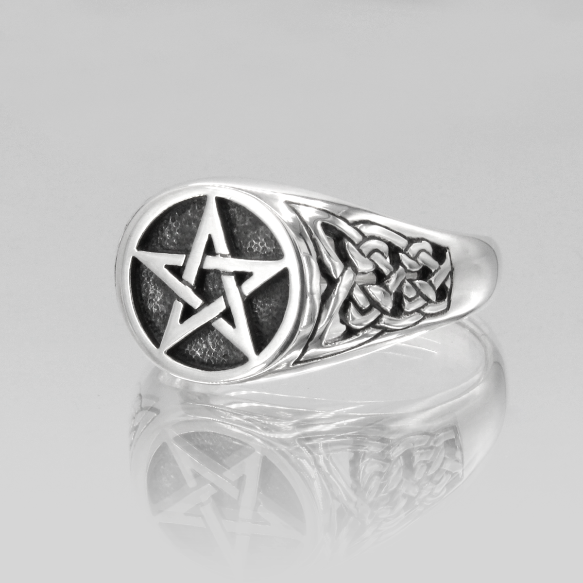 Sterling Silver Pentagram and Pentacle Ring Signet Band | Yule Gift | Pagan Jewelry | Gift for Him