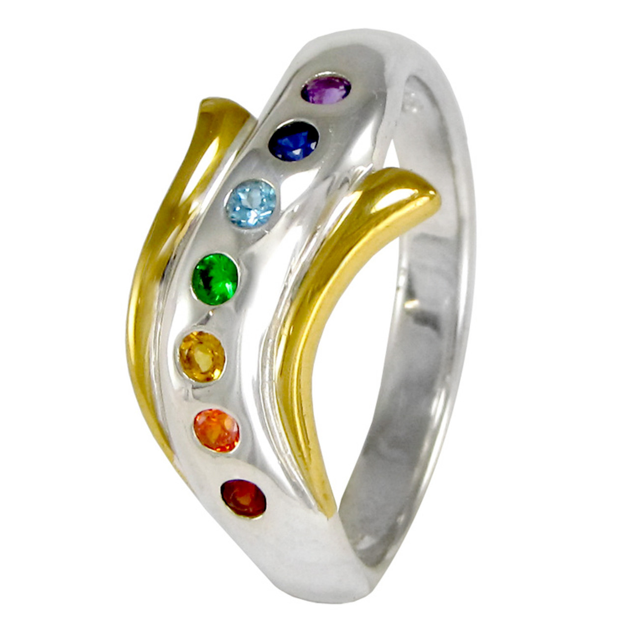 Sterling Silver & Gold Chakra Healing Ring | Wiccan Gifts & Pagan Jewelry
