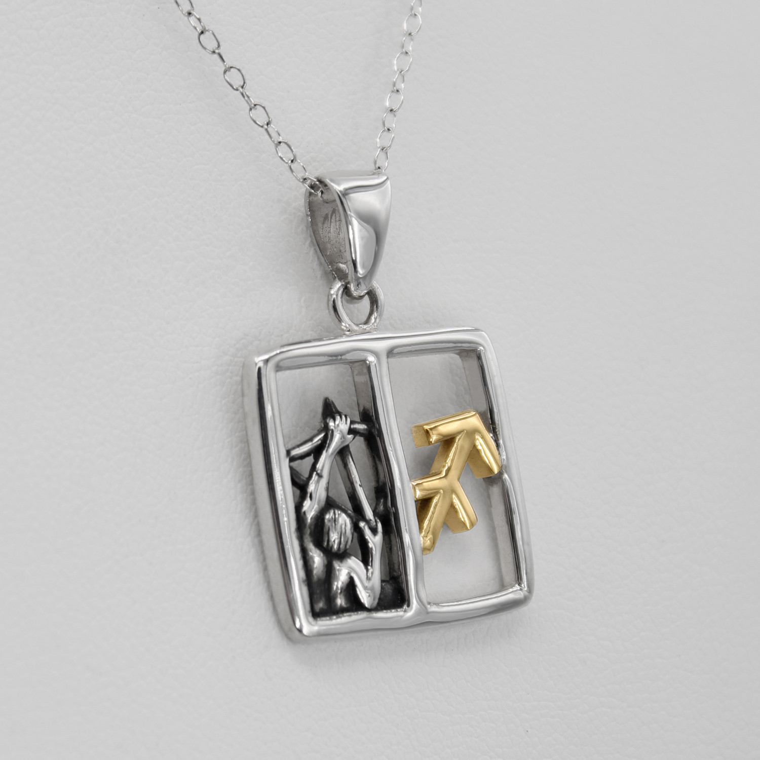 Gold and .925 sterling silver Sagittarius jewelry, a mystical zodiac pendant crafted with a sleek, polished border for a refined aesthetic