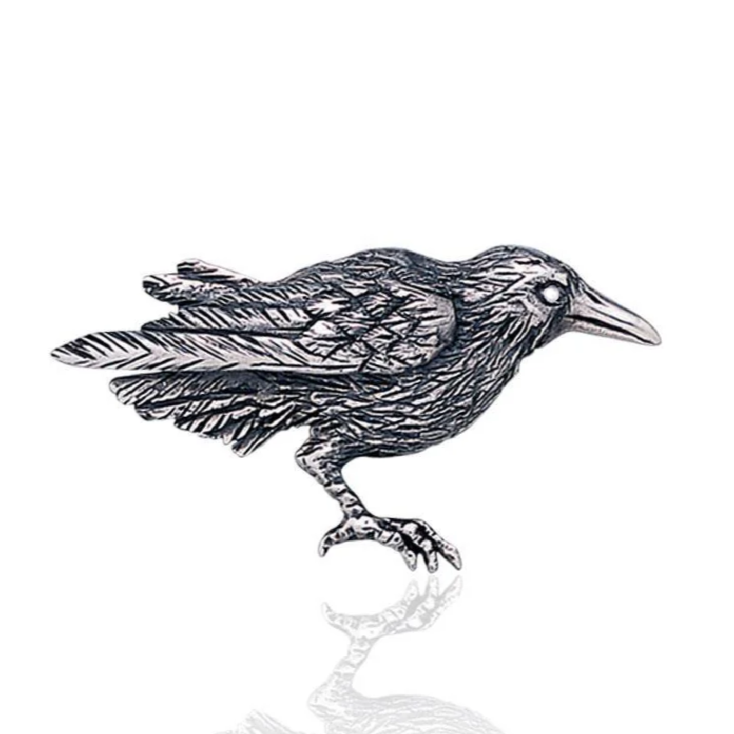 Sterling Silver Raven Brooch | Corvid Pin | Crow Animal Familiar | Bird Totem Jewelry