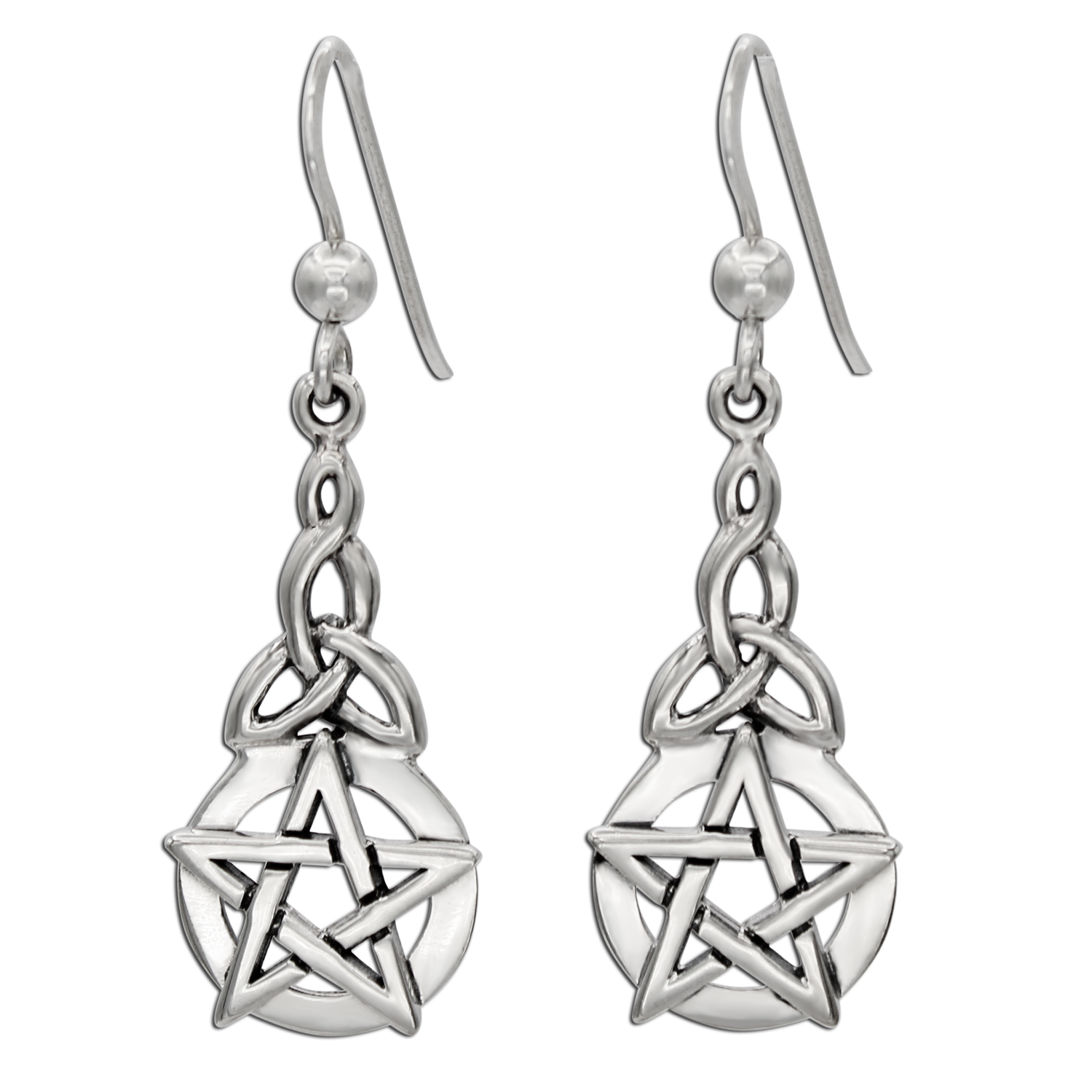 Celtic Pentagram Earrings - Sterling Silver Dangle Pentacle Jewelry