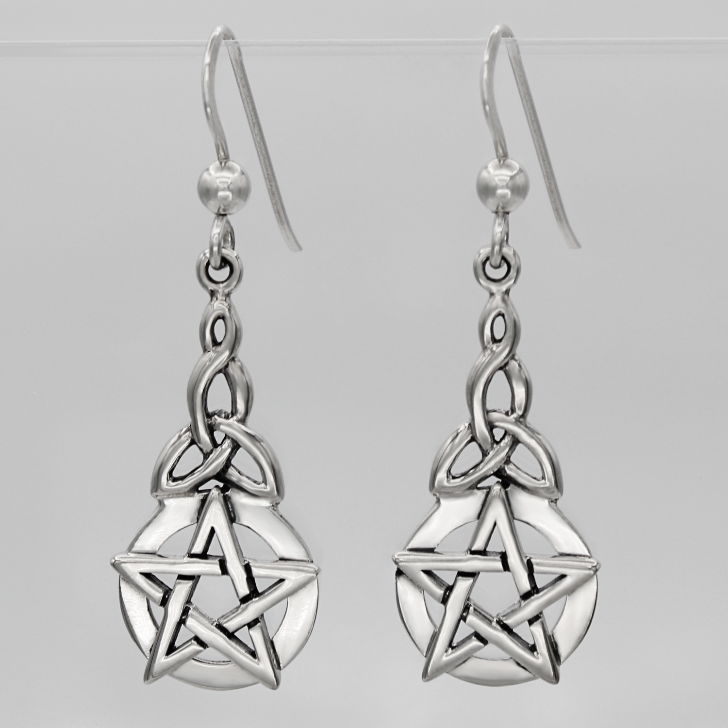Triquetra Pentacle Hook Earrings - Front