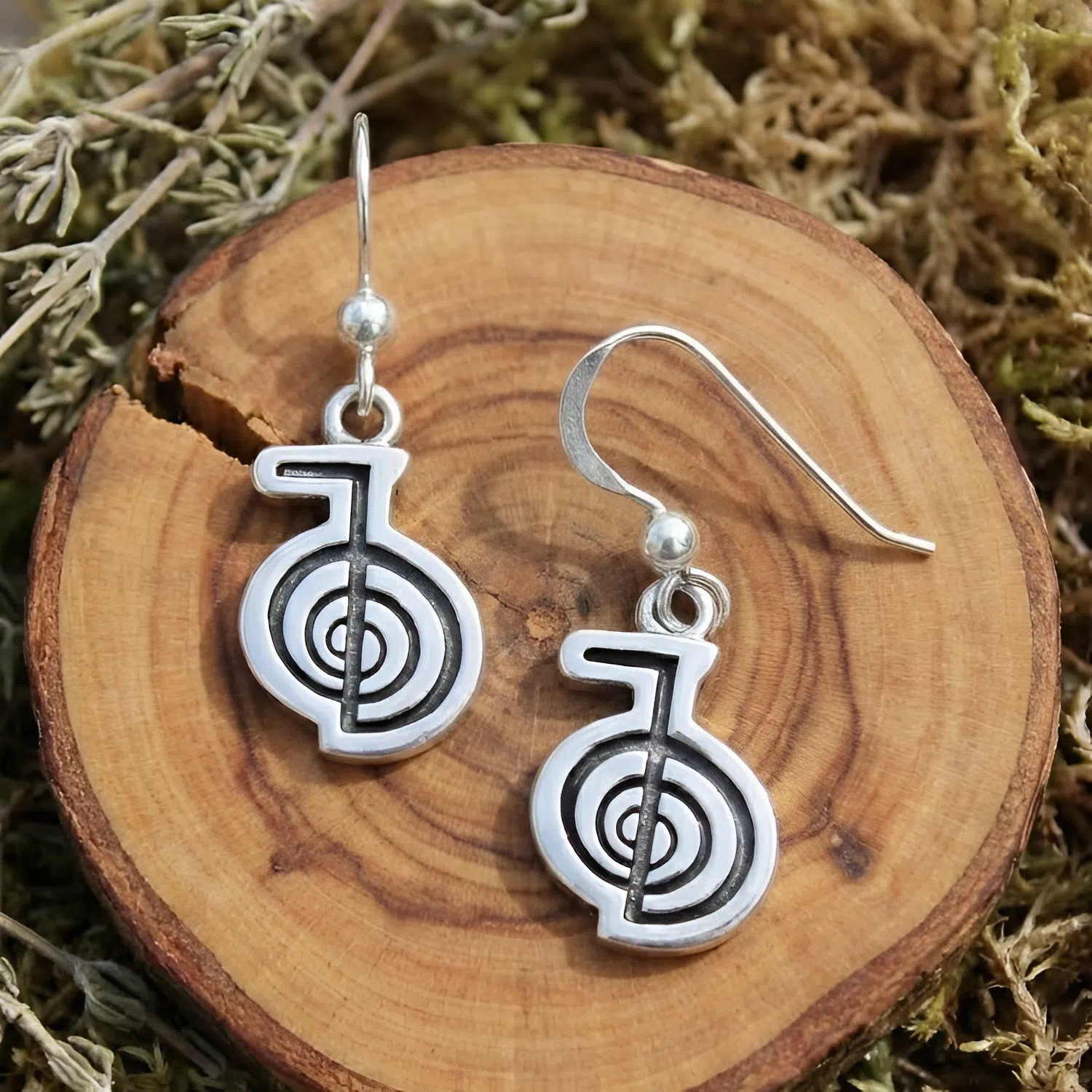 Sterling Silver Reiki Cho Ku Rei Power Symbol Earrings Jewelry