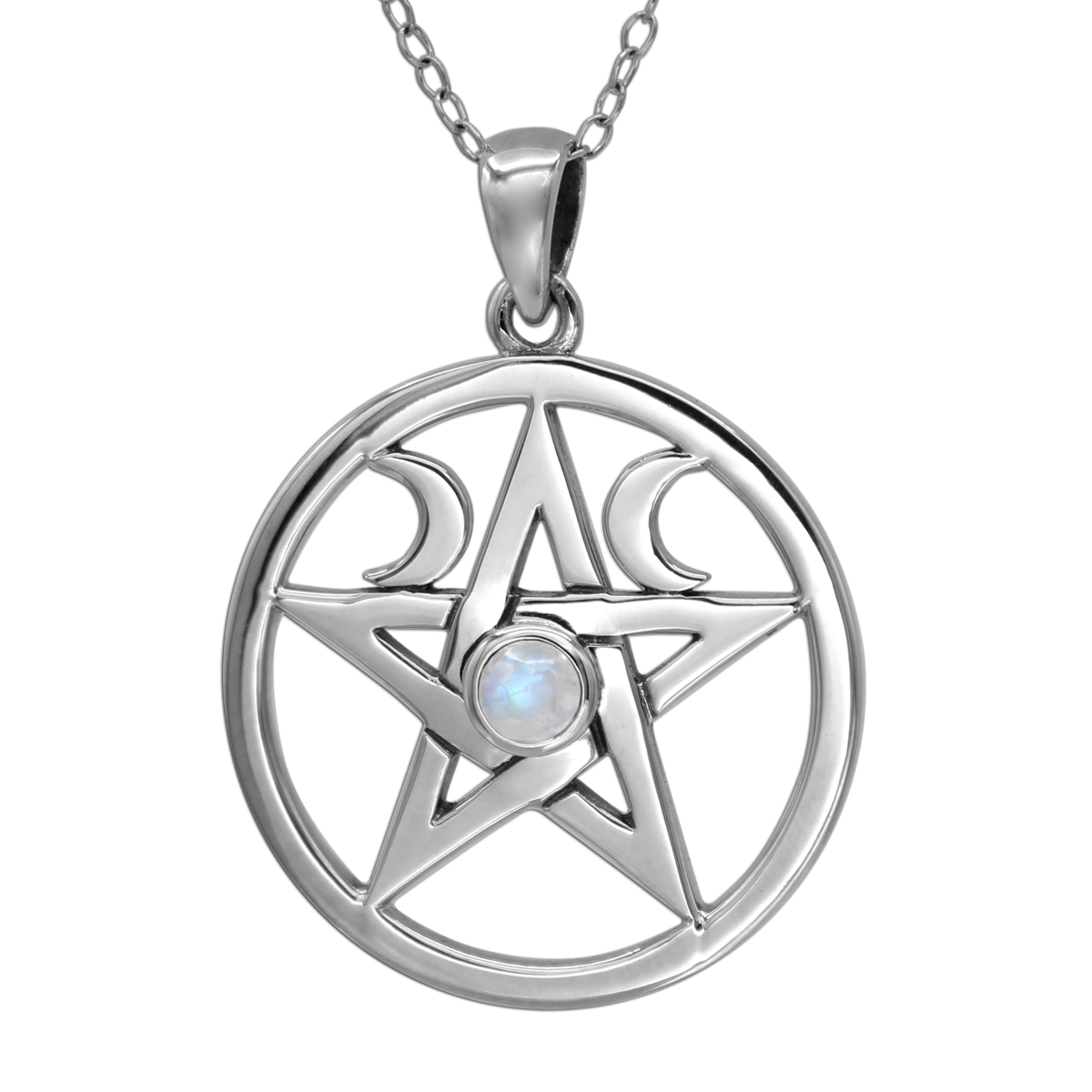 Sterling Silver Rainbow Moonstone Pentagram and Pentacle Pendant