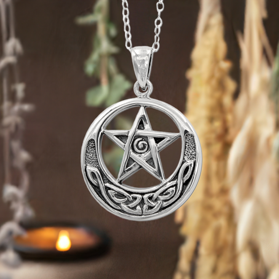 Celtic Knot Pentacle Necklace Pagan Jewelry Witch Star Amulet Wicca Charm
