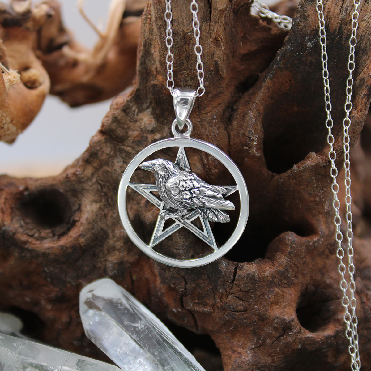 Silver Raven Pentacle Pendant