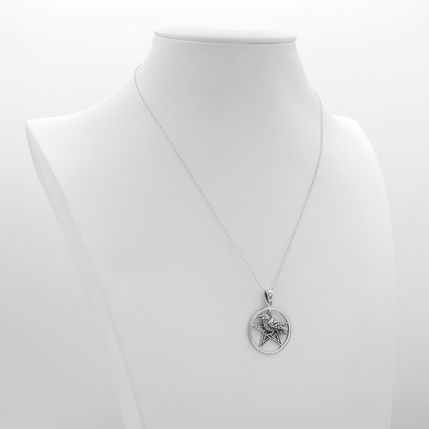 Silver Raven Pentacle Pentagram Pendant Wiccan Pagan Symbol
