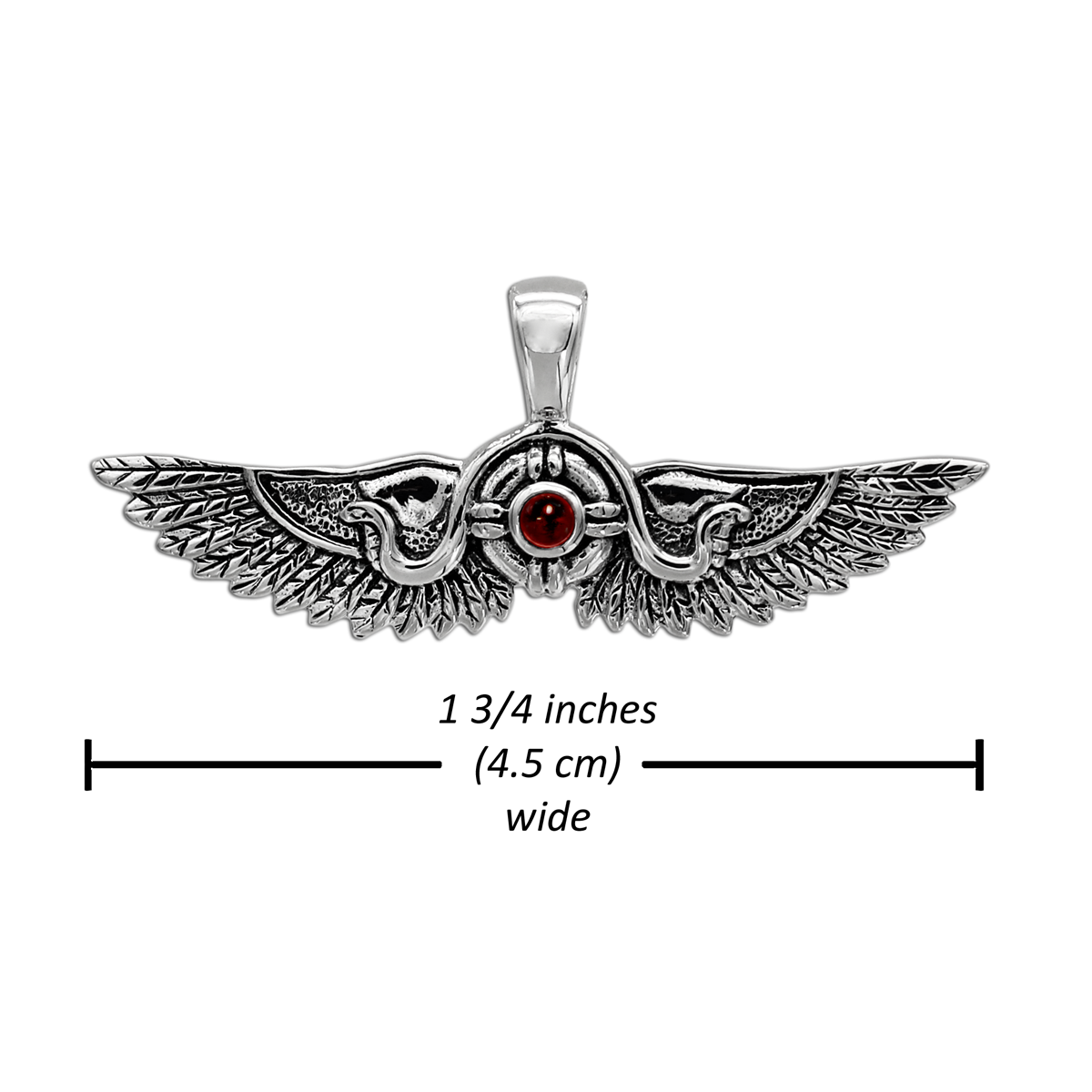 Sterling Silver Winged Sun Disk of Thebes Garnet Behdety Pendant
